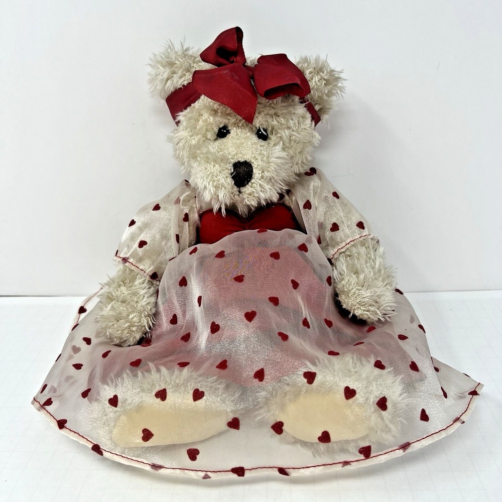 Russ Berrie Claudette Valentine Teddy Bear Plush 12"โ Hearts Dress Bow Gift Toy